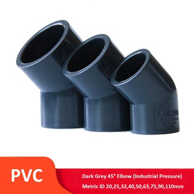 Dark Grey PVC 45°Elbow 20mm-110mm Solvent Weld Industrial Pressure Grade Pipe