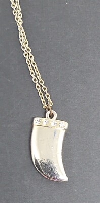 Silver Tone Tiger Claw Pendant Clear AB Rhinestones Long Fashion Necklace