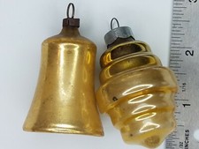 Pair of Vintage Gold ToneBell & Lantern Christmas Ornaments Small Made in USA