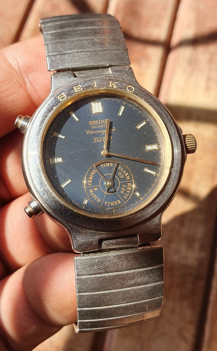 SEIKO SQ100 クロノグラフ 時計 Vintage Seiko Chronograph SQ100 Round Alarm Timer Quartz