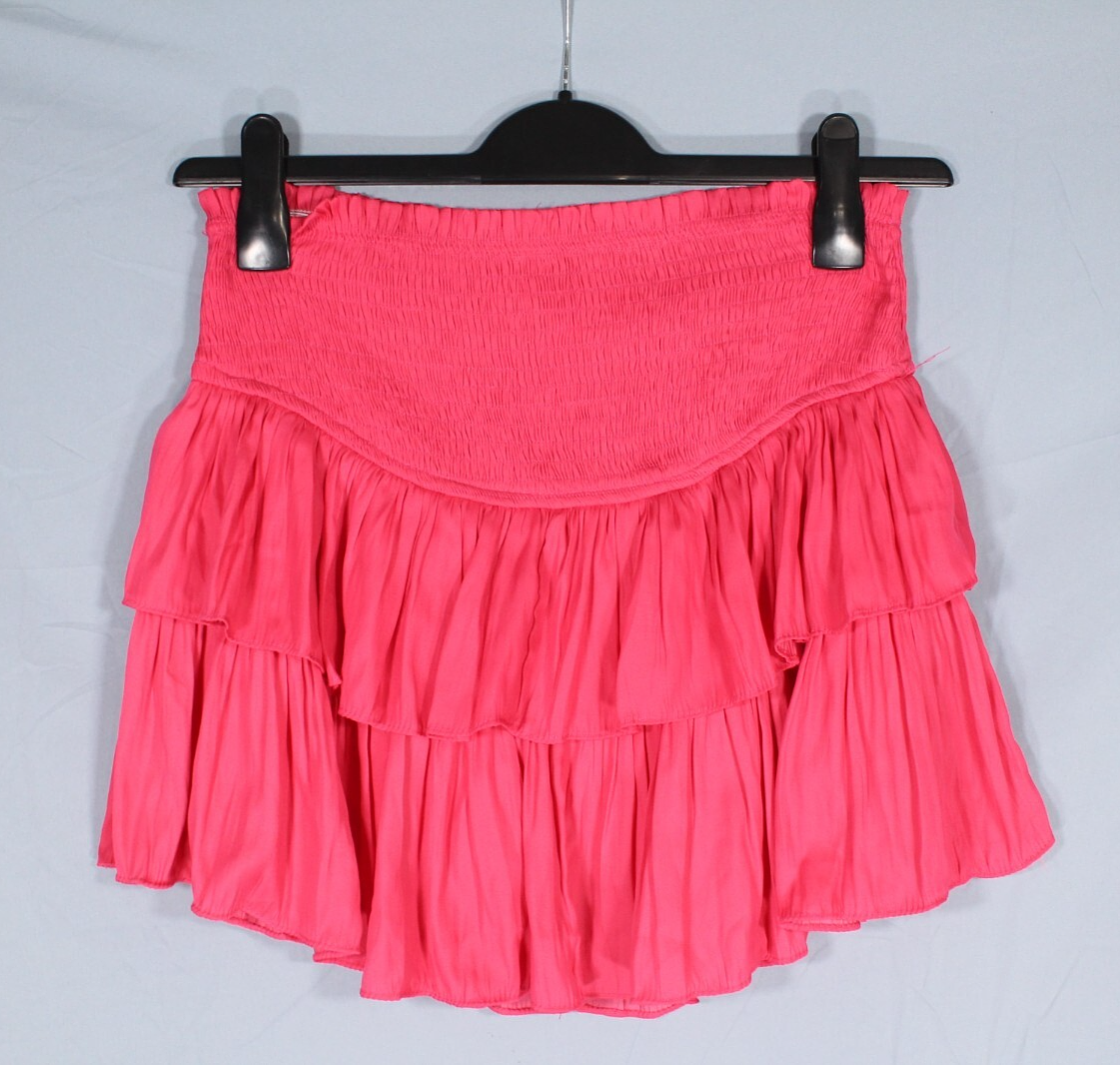 MUSTARD SEED Pink SATIN Ruffle SMOCKED WAIST Pullon MINI Skirt/Skorts Sz M