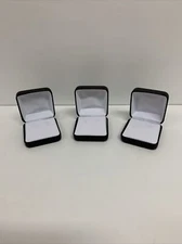 Necklace Gift Box Faux Black Leather Velvet Flocked Jewelry Lot of 3  2.25”x2.25