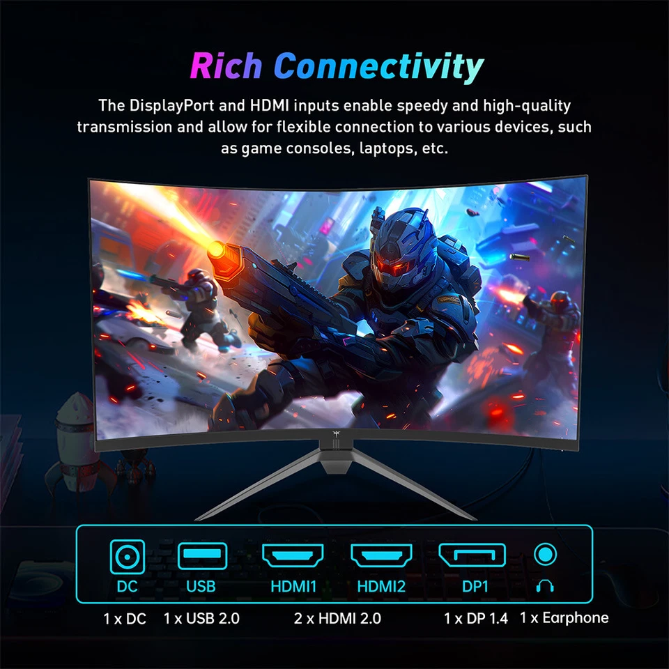 KTC H32S17F 32'' Curved Gaming Monitor, 240Hz Bildwiederholfrequenz, 125% sRGB - Bild 2 von 4