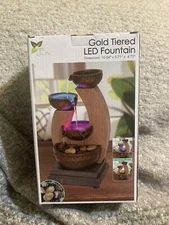 Signature Gold Tiered LED Fountain, Color-Changing New Open Box 11in Calming Zen