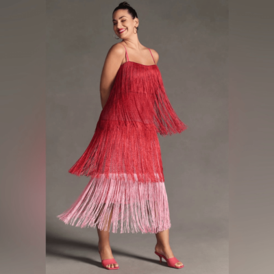 anthropologie pink fringe dress Hutch Sleeveless Fringe Maxi Dress