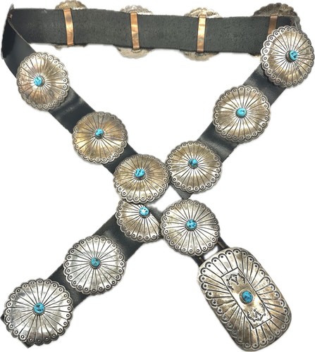 Native American Navajo Fred Guerro Sterling Silver Kingman Turquoise Concho Belt - 第 1/24 張圖片