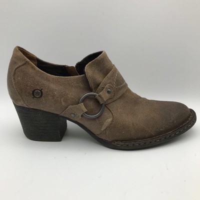 brown booties block heel