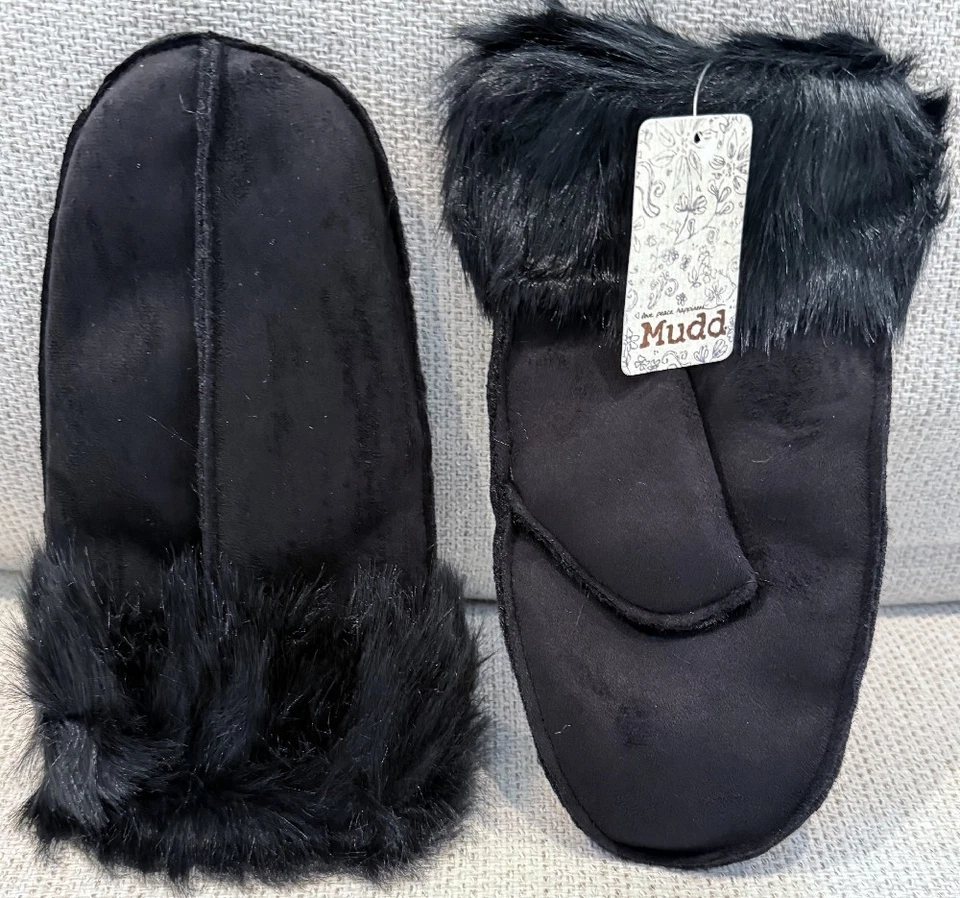 Mitones de forro de piel sintética Mudd® de gamuza sintética, negros, talla única, nuevos con etiquetas Foto 2 de 2