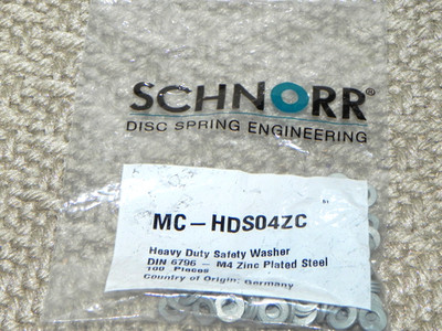 100) M4 Schnorr Heavy Duty Safety Washers MC-HDS04ZC, Zinc Plated Steel DIN6796