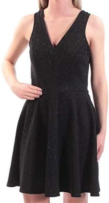 JUMP Junior's Glitter Ottoman V-Neck Fit and Flare Dress Black Size 1-2T