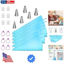 Family-Friendly Reusable Piping Bags & Tips - 6-Piece Cake Decorating Essentials