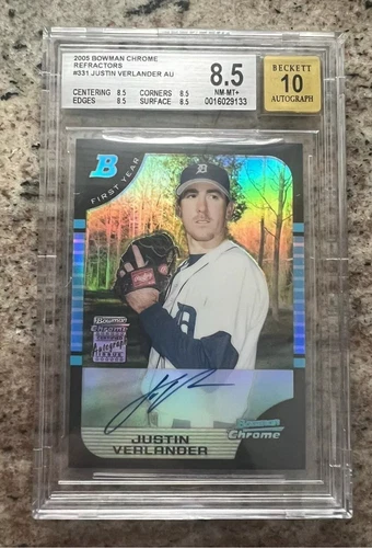 2005 JUSTIN VERLANDER BOWMAN CHROME REFRACTOR AUTO RC #331 - BGS 8.5  - 448/500
