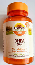 Sundown DHEA 50mg Metabolism Supplement NON-GMO 60 Tabs Exp 05/26