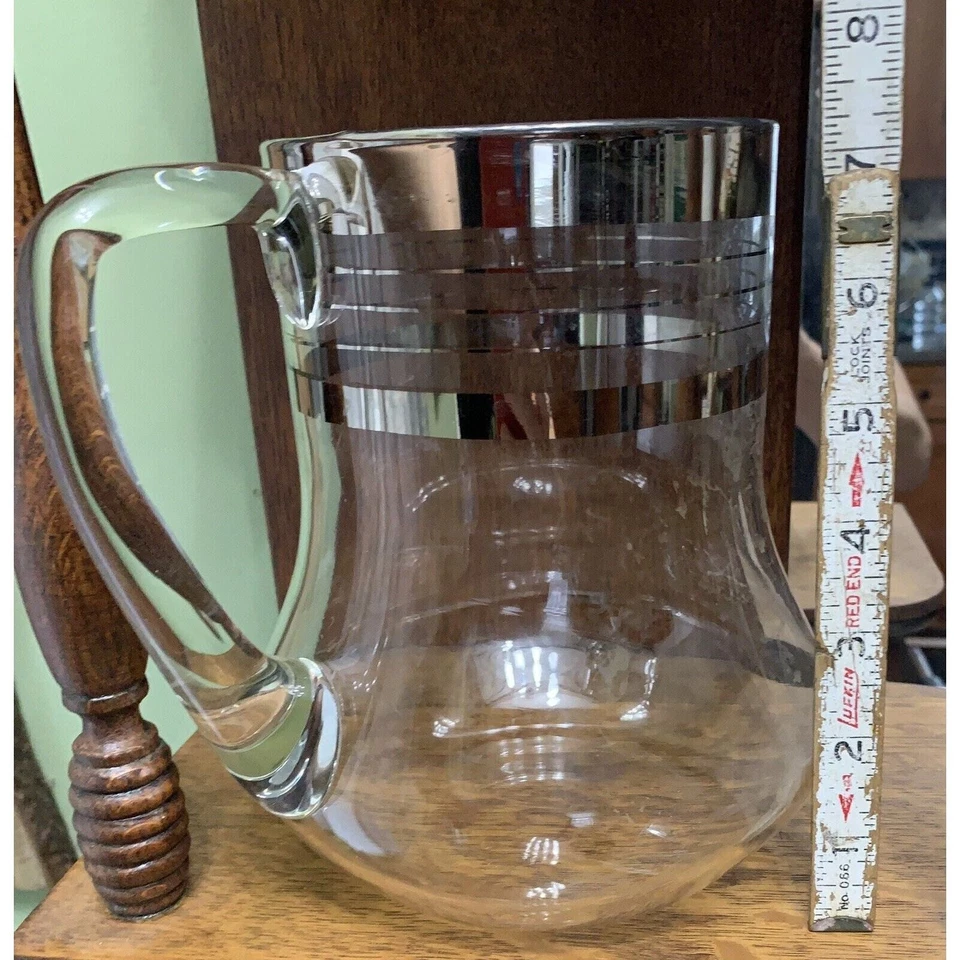 Jarra de vidrio Rockwell MCM vintage con superposición de plata Art Deco vajilla contemporánea Foto 4 de 4