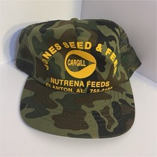 Vintage Cargill Nutrena Feeds Jones Seed & Feed Camouflage Hat SnapBack Cap