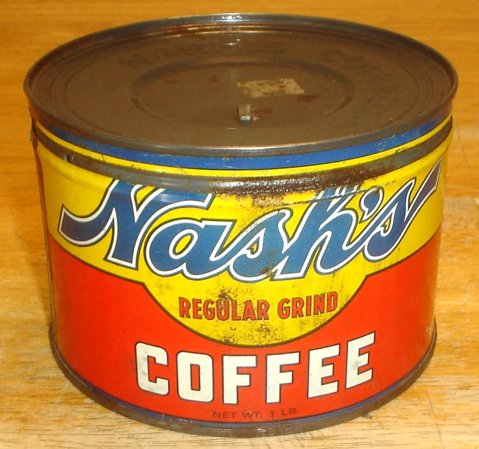 Vintage 1920's-30's Nash's Coffee 1 Pound Key-Wind Tin Coffee Can with Metal Lid - Image 3 of 4