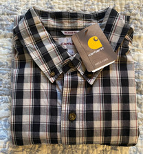 NWT Carhartt Men's Large Button Down Short Sleeve Shirt Black White Red Plaid