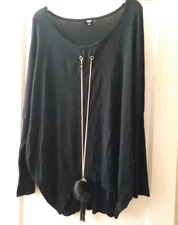 Women's Tesoro Moda Sz M Fits 2xl Black Woven Long Sleeve Sweater With Charms
