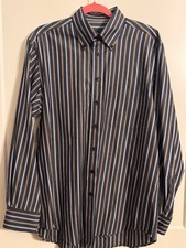 Scott Barber Button Up Shirt Sz M Stripes Blue Brown Office Academic Preppy