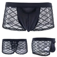 Herren Boxershorts Netz transparent kariert Mesh Hohl offenes Loch Unterwäsche