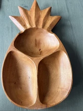 12” Kamani Pineapple Wood Bowl 3-Compartment Solid Wood Serving Tray Philippines