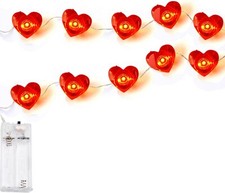 1 x LED String Light Chain with 10 Red Heart-Shaped Bulbs Valentines Decorations