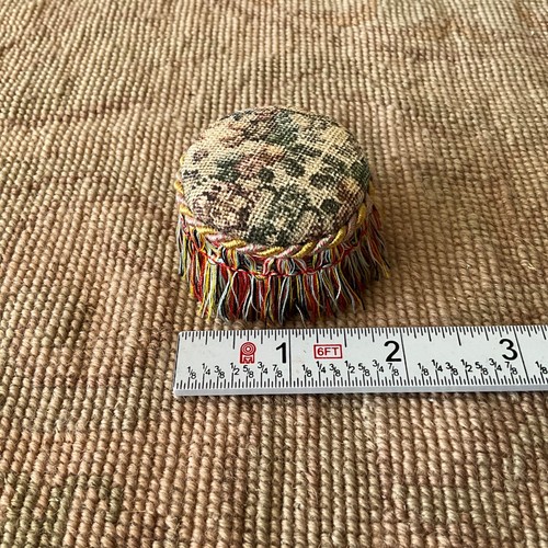 Dollhouse Miniature Faux Petit Point Ottoman Stool with Fringe 2099 - Picture 2 of 5