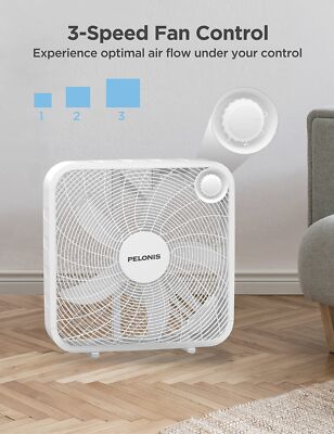 PELONIS 3-Speed Box Fan for Full-Force Circulation with Air