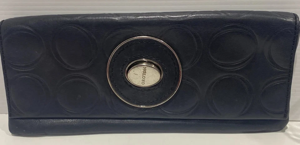 OROTON Signature O Leather Black Clutch PURSE Silver Oval Turn Lock Clasp Vintag - Image 2 of 4