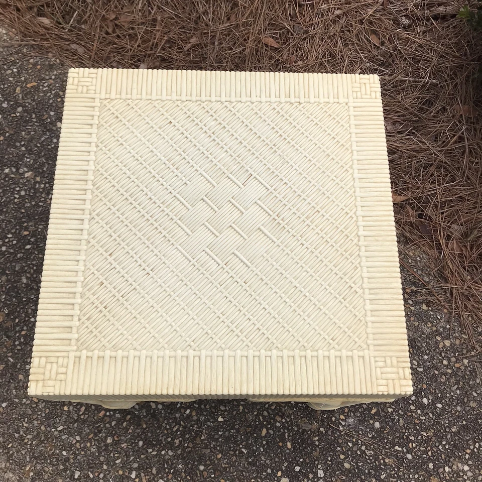 Vtg Burwood Mid Century Chinoiserie BAMBOO Hollywood Regency Cube End Table - Image 3 of 4