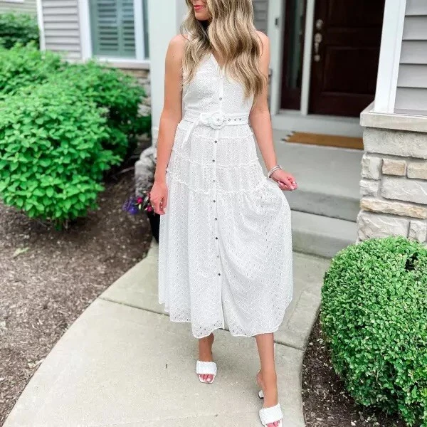 White House Black Market White Eyelet Midi Shirtdress Size 12 | eBay