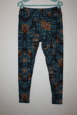LuLaRoe Tall Curvy TC Leggings Navy Blue Orange Geometric Design