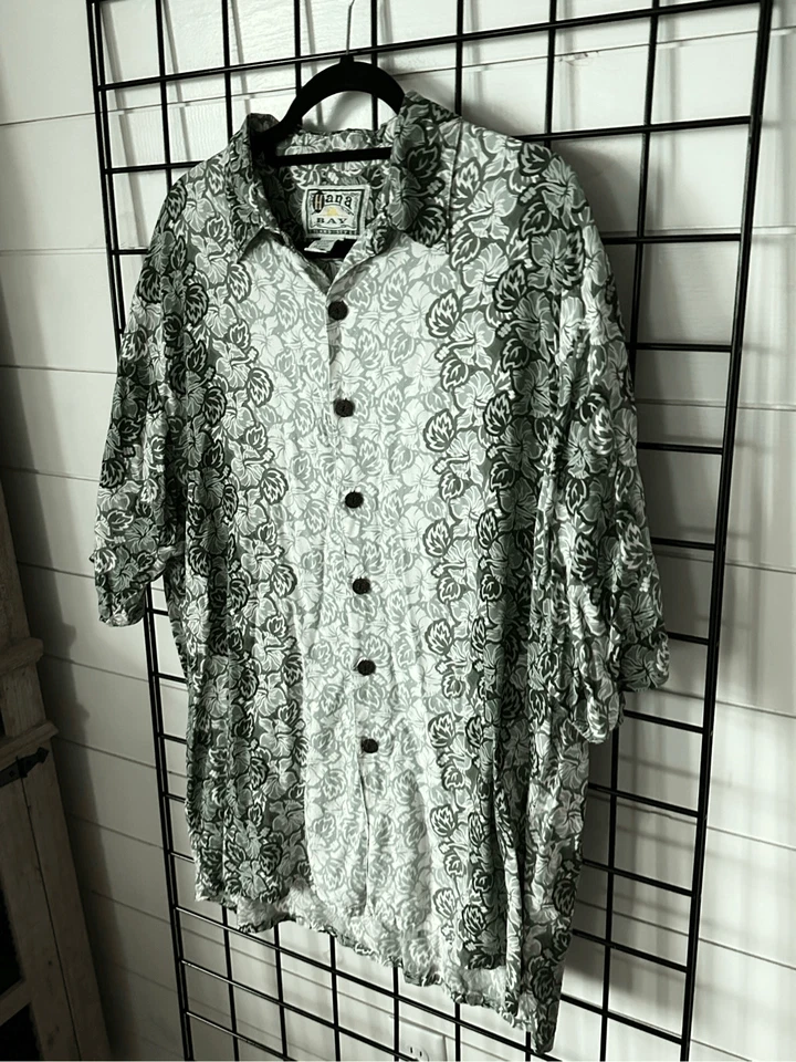 Camisa de Campamento Hana Bay Island Estilo Para Hombres XL Verde Hawaiana Aloha Tropical Floral Ra Foto 3 de 4