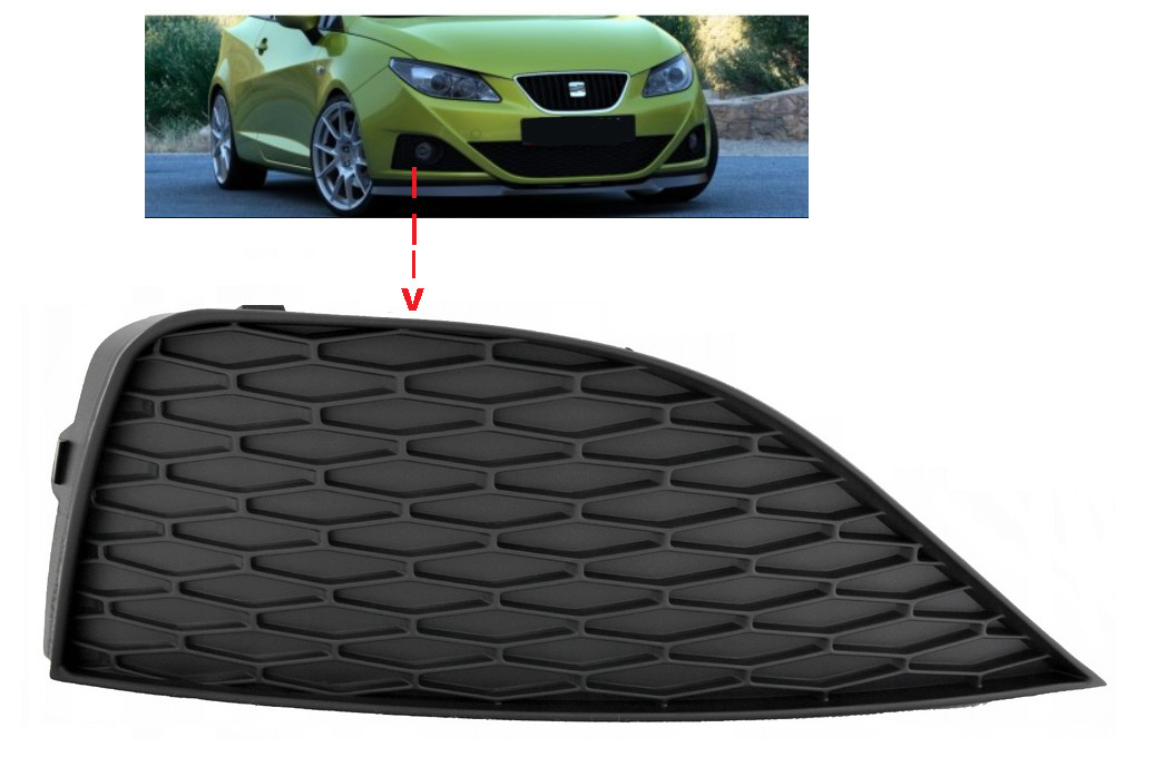 Grille droite noir de pare-choc Seat Ibiza IV pour rénovation carrosserie 2008-2012