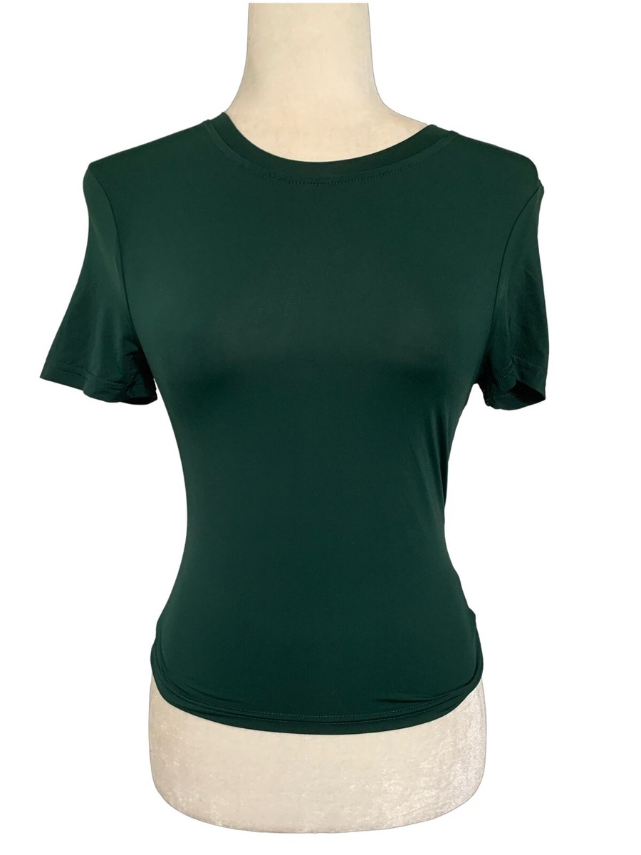 Shein Womens Solid Pine Green Short Sleeve T Shirt Top 4