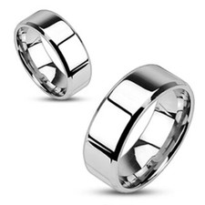4mm Mirror Polished Flat Wedding Band Beveled Edge 316L Stainless Steel Ring New