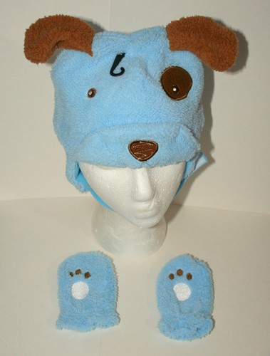Süße flauschige Welpen Wintermütze & Handschuhe neu Kleinkind & Säugling blau Fäustling Mütze Set - Bild 1 von 5