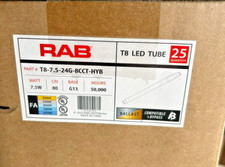 TUBO LED RAB 24" 7,5 VATIOS LED T8 -T8-7,5-24G-8CCT-HYB- CAJA DE 25
