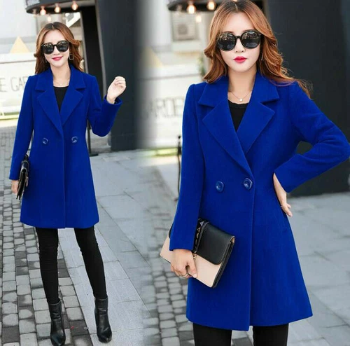 Women's Warm Wool Blend Double Breasted Long Overcoat Trench Coat Outwear Jacket - Bild 1 von 19