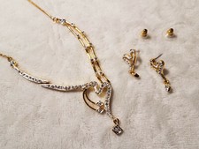 Goldtone and CZ Heart Choker Necklace and Earring Set Ladies Fashion Jewelry