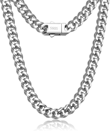 7Mm Silver Chain for Men Miami Cuban Link Mens Chain,925 Sterling Silver/14K Gol - Afbeelding 7 van 12
