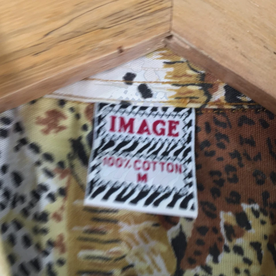 VINTAGE Image mens shirt size M safari animals beige button up short sleev102249 - Image 3 of 4