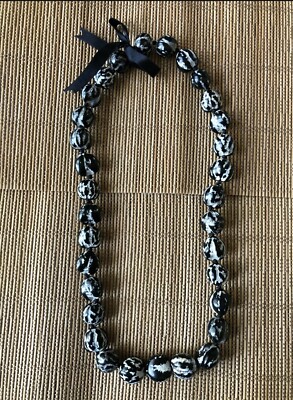 SALE! Kukui Nut Lei BLACK WHITE Marble Tiger Eye Necklace Hawaiian, NEW