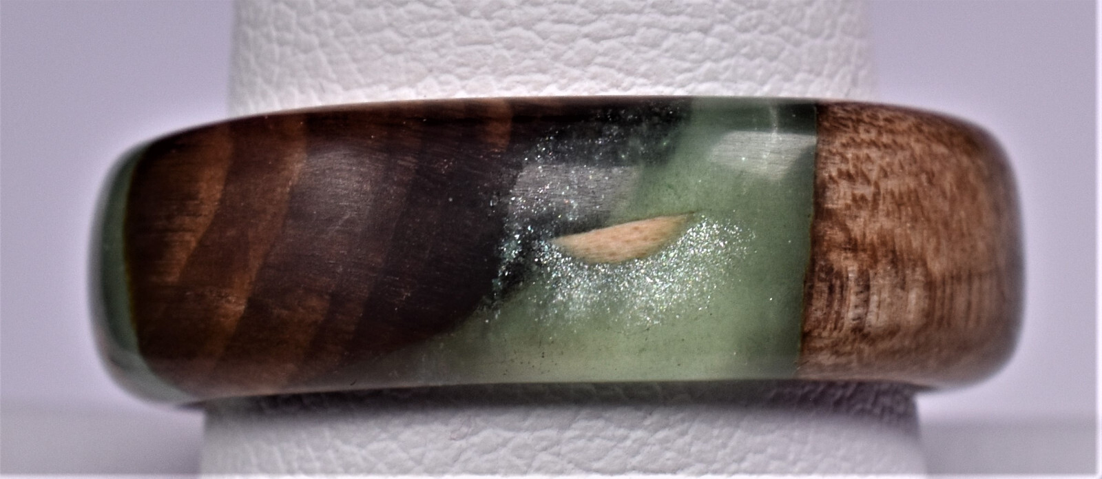 Handcrafted Dee Myrtle Wood & Green Epoxy Ring Made in Oregon with UV Resin-image