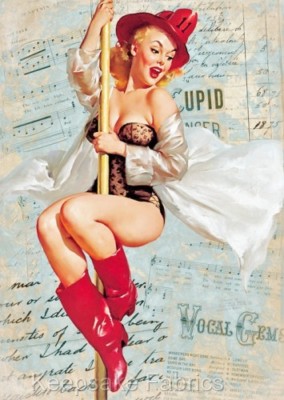 Pin Up Fire Girl Collage Art Quilt Block Multi Sizes (F5