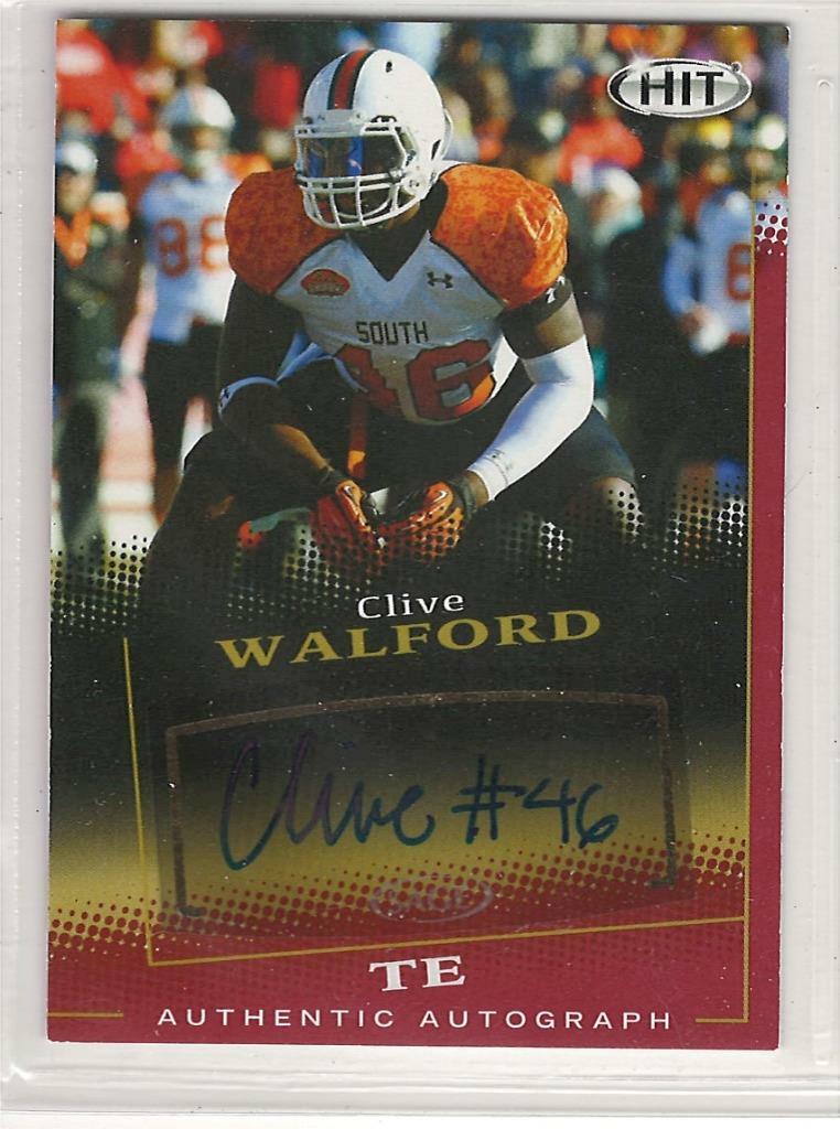 Clive Walford 2015 Sage Hit Red football Autograph auto Miami(Fla