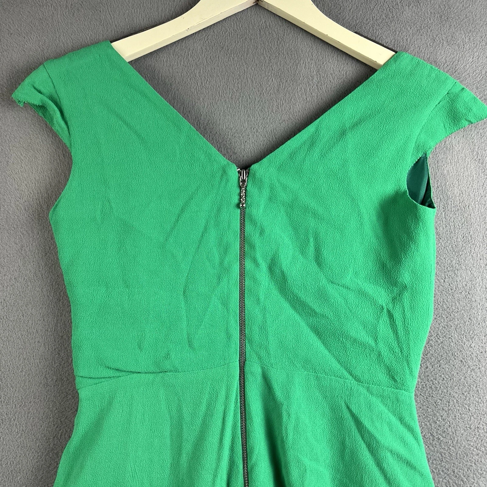 Abito donna Kate Spade taglia 2 verde smeraldo balza orlo arricciato avvolgente senza maniche