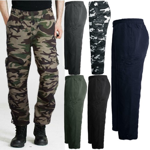 MENS FLEECE LINED TROUSERS CAMOUFLAGE CARGO COMBAT ELASTICATED THERMAL BOTTOMS eBay