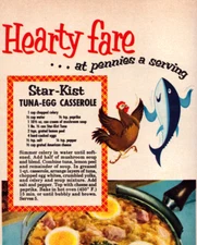 Star Kist Tuna Casserole Recipe Dancing Hen & Fish Hearty Vintage Print Ad 1953