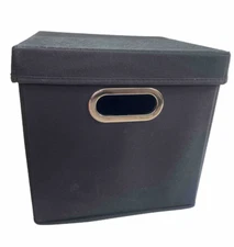 Household Essentials Storage Cube Fabric Metal Handle Opening Removable Lids Blk